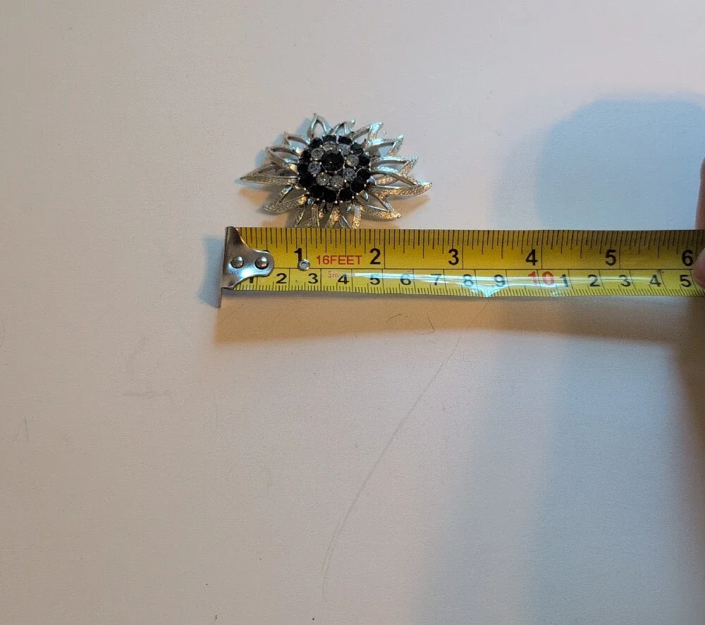 Vintage Signed Cora Silver Floral Crystal Brooch